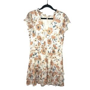 Rebecca Taylor Ruffled Dress Moody Floral Coquette Silk Blend Women's sz. XL